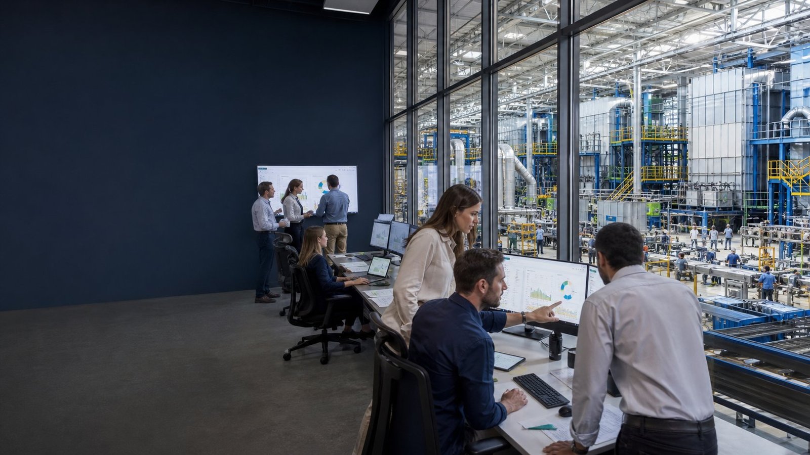 Representação conceitual de análise de informações em uma operação industrial