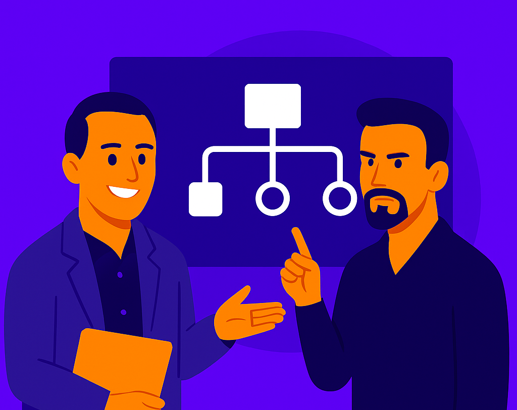 Equipe da Autodigit planejando automações digitais em um quadro de fluxos.